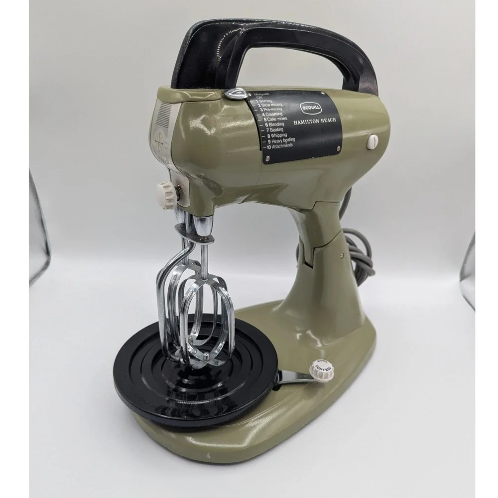 Vintage Hamilton Beach Scovill Avocado Green 10 Speed Stand Mixer MCM 1970s